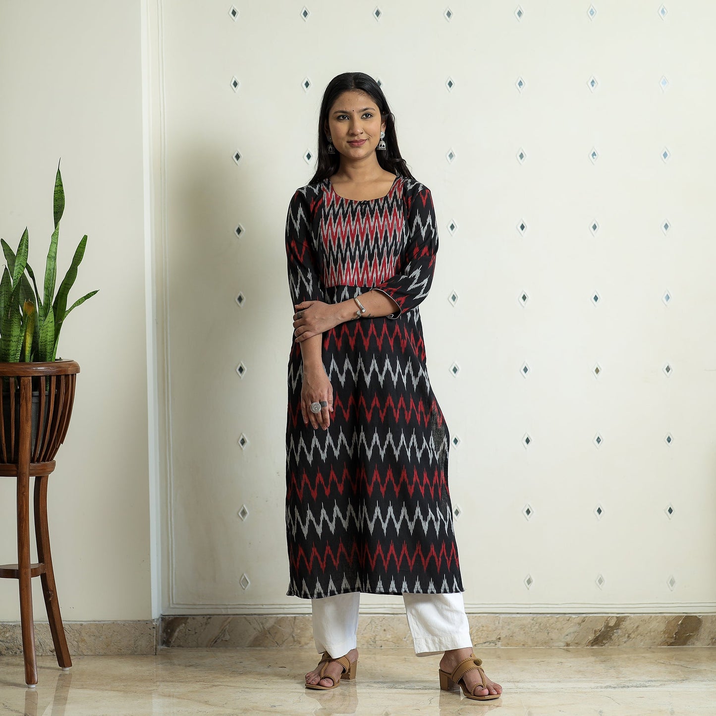 Pochampally Ikat Weave Cotton Long Kurta for Women