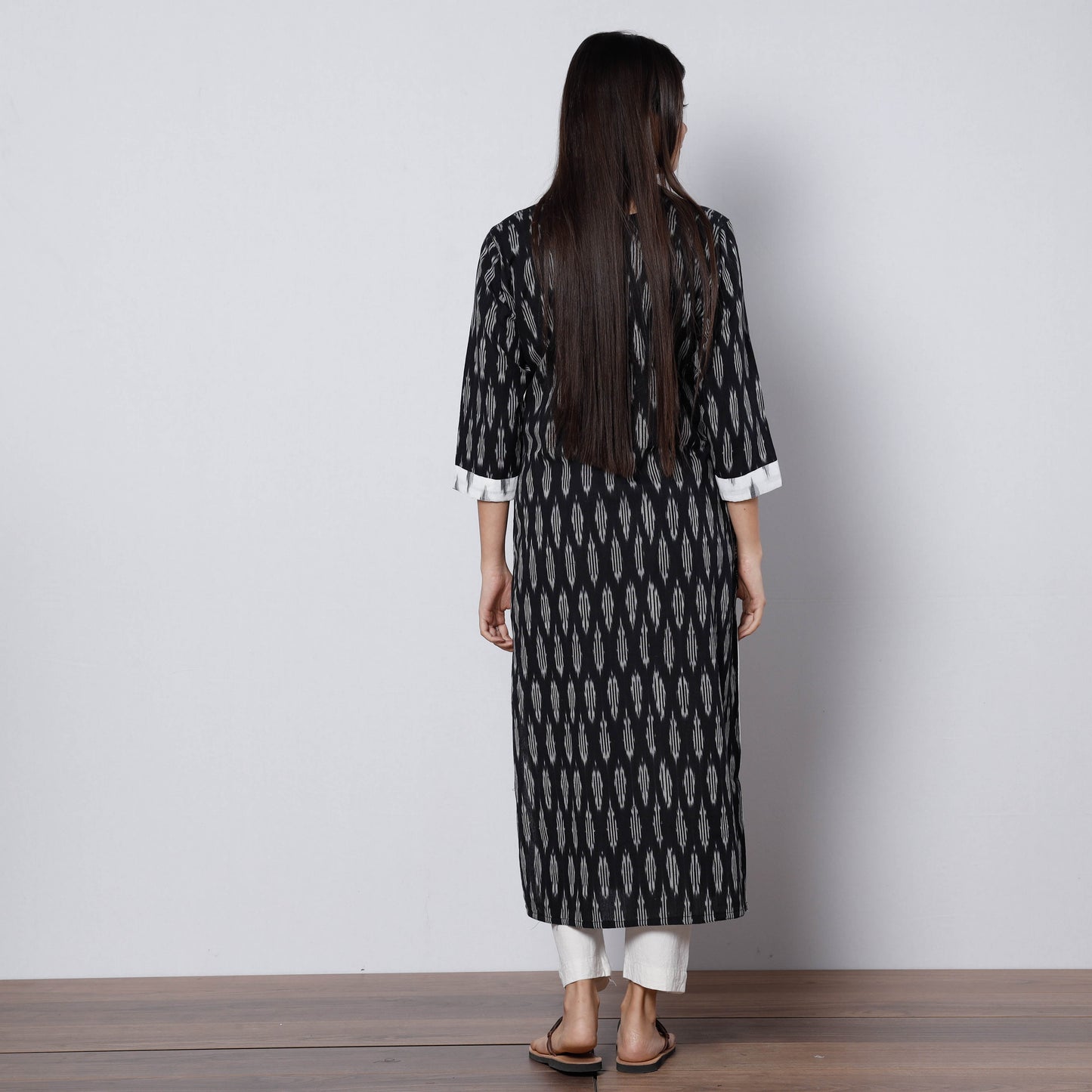Pochampally Ikat Weave Cotton Long Straight Kurta for Women