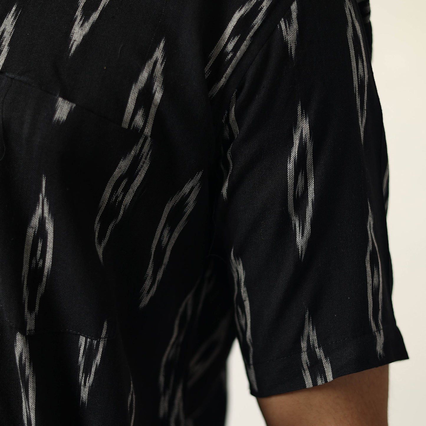 Black Pochampally Ikat Weave Cotton Men Half Sleeve Shirt
