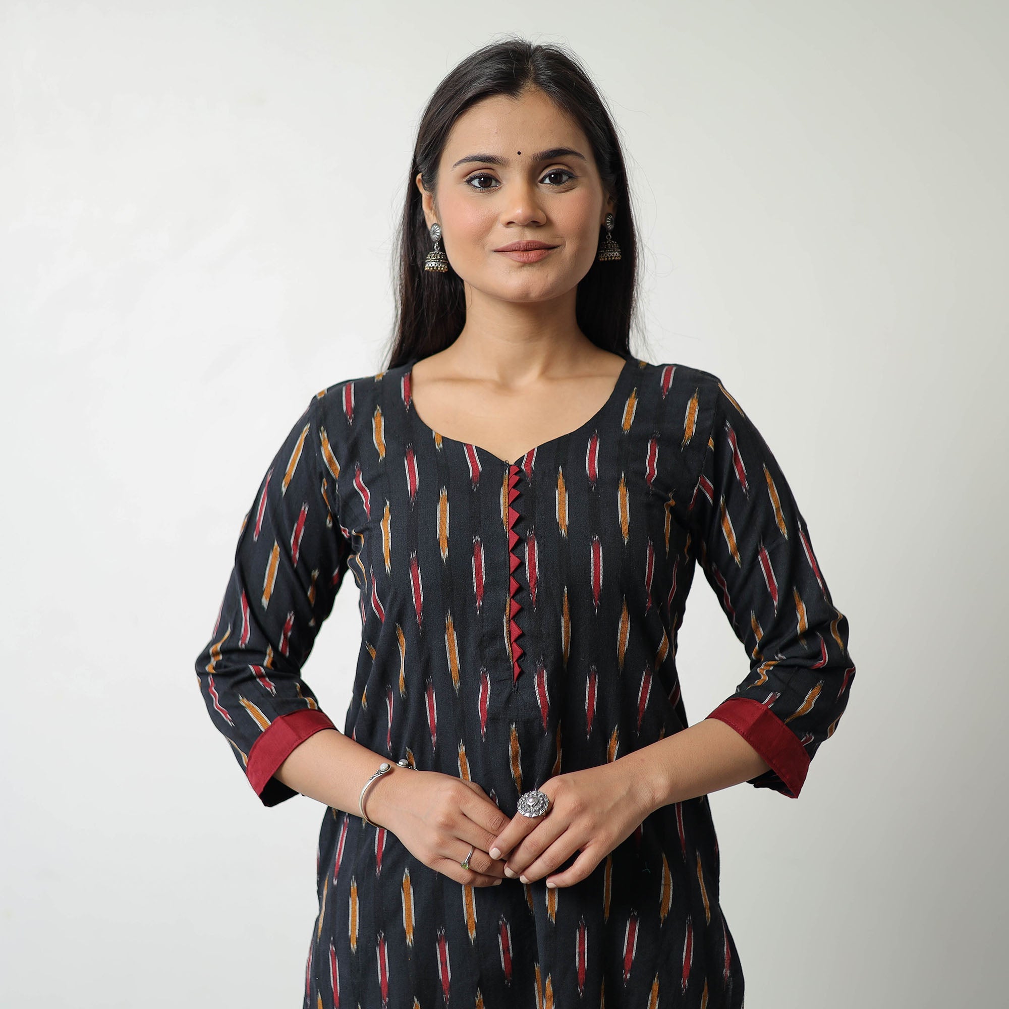 Purple - Cotton Straight Pochampally Ikat Kurta 11