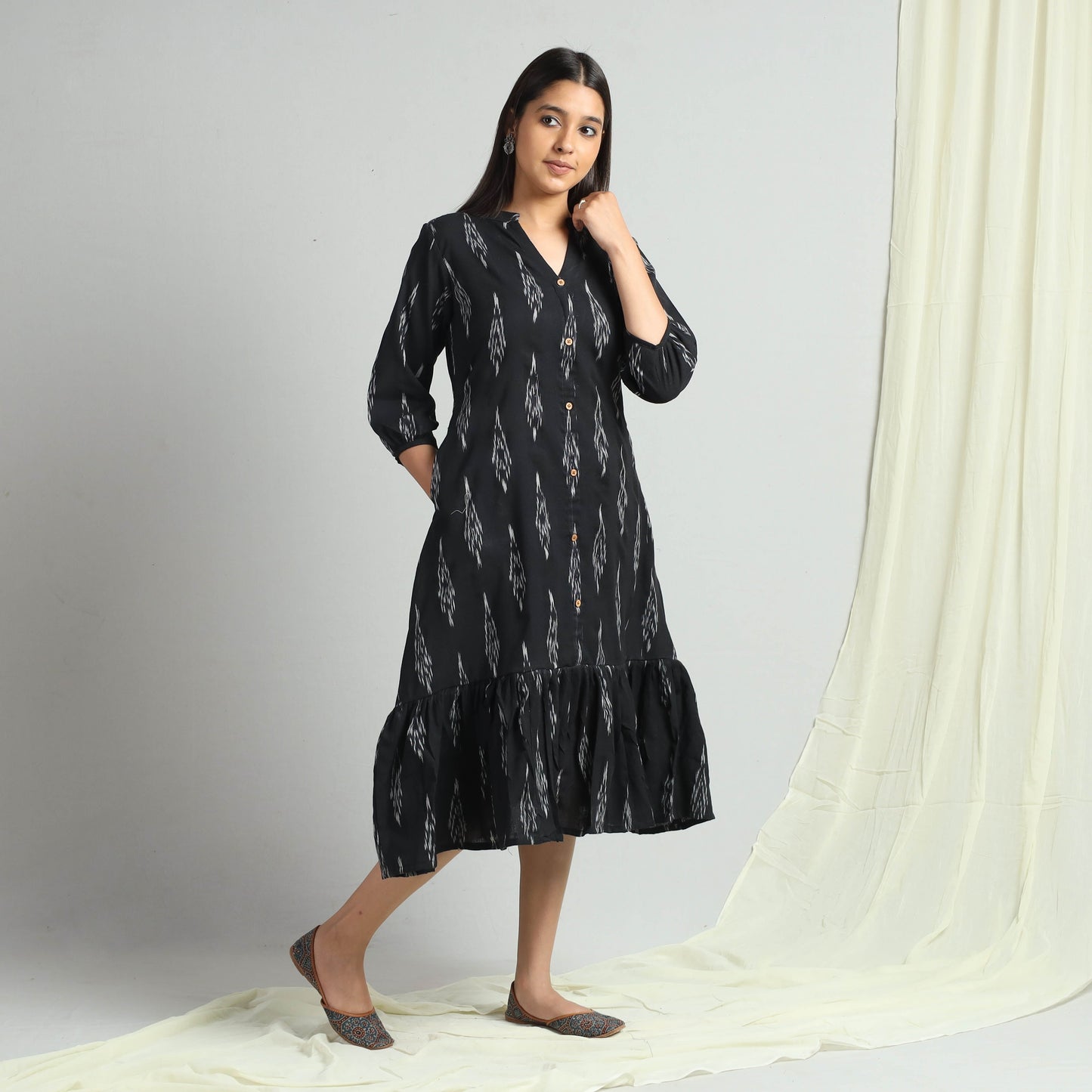 Buy Pochampally Ikat Weave Flare Cotton Dress Online l iTokri.com