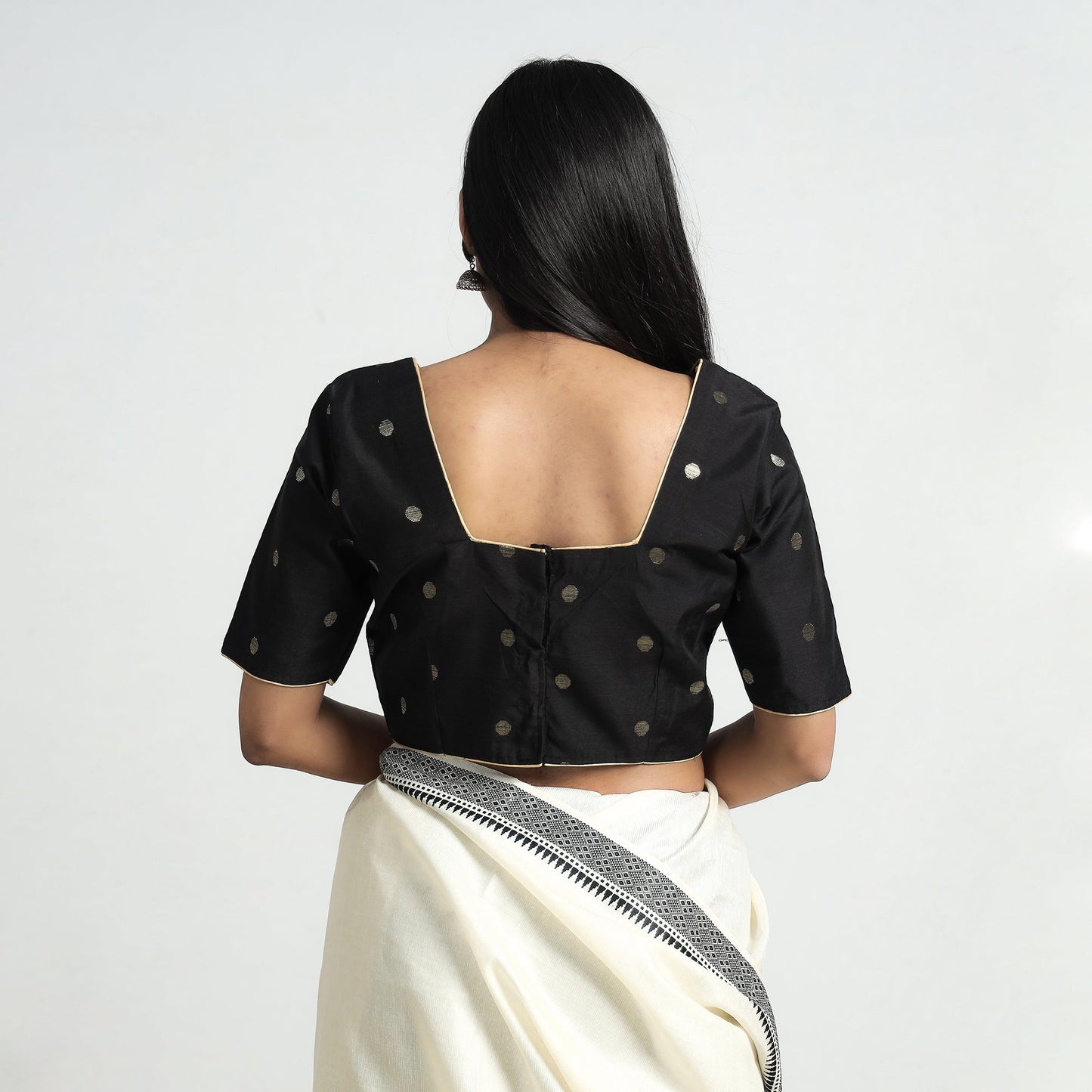 Buy Polka Dot Zari Buti Viscose Silk Stitched Blouse Online at iTokri.com