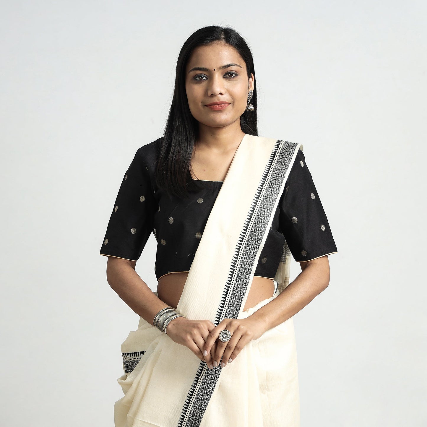 Buy Polka Dot Zari Buti Viscose Silk Stitched Blouse Online at iTokri.com