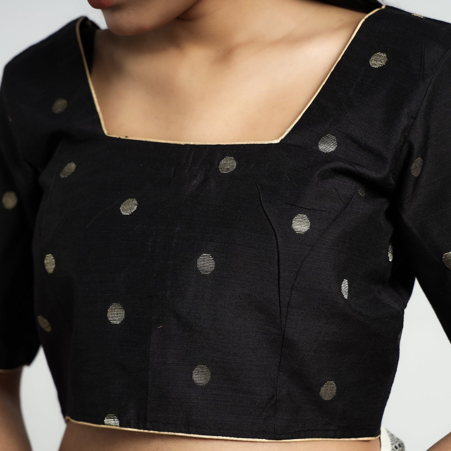 Buy Polka Dot Zari Buti Viscose Silk Stitched Blouse Online at iTokri.com