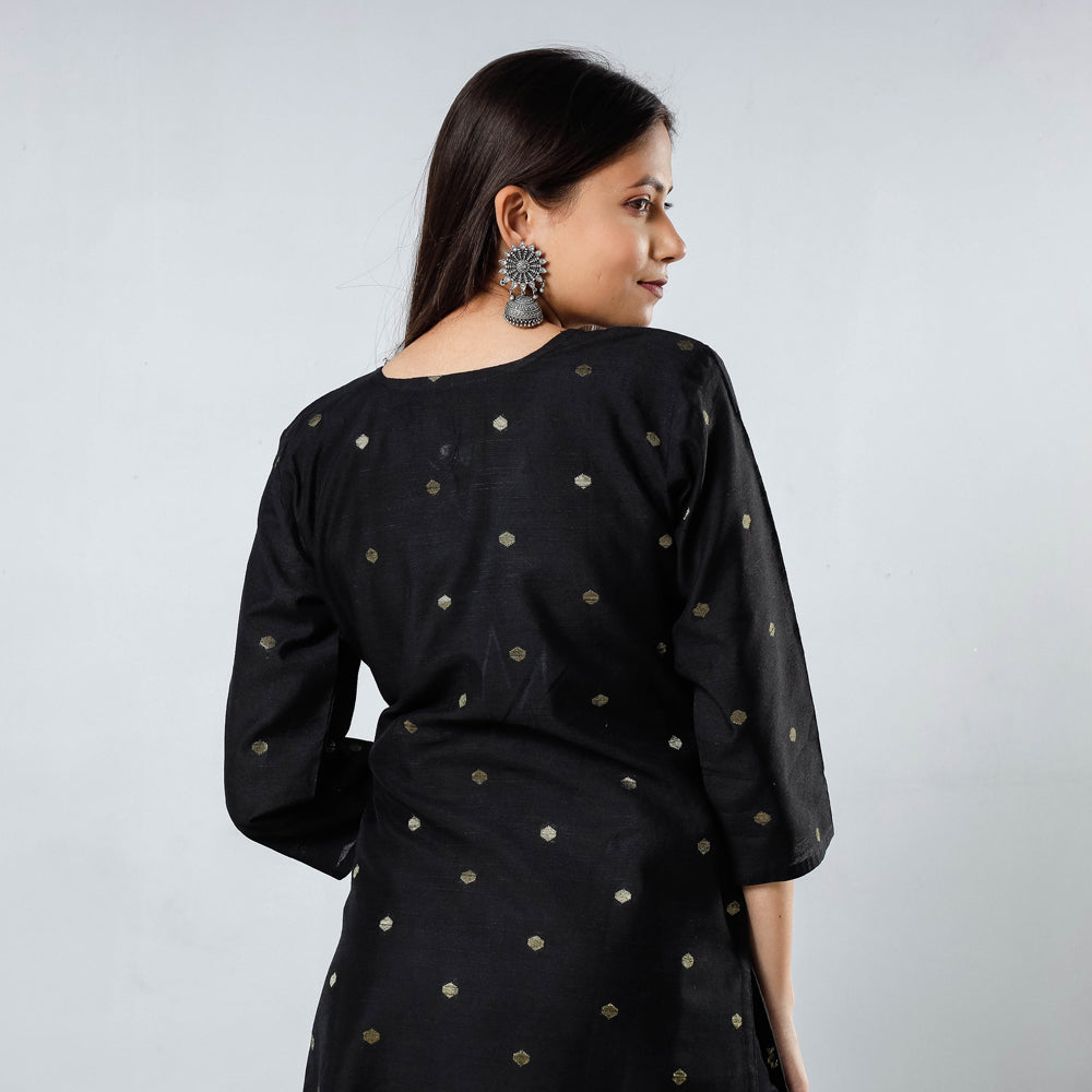 Polka Zari Butta Spun Dupion Silk Long Kurta for Women