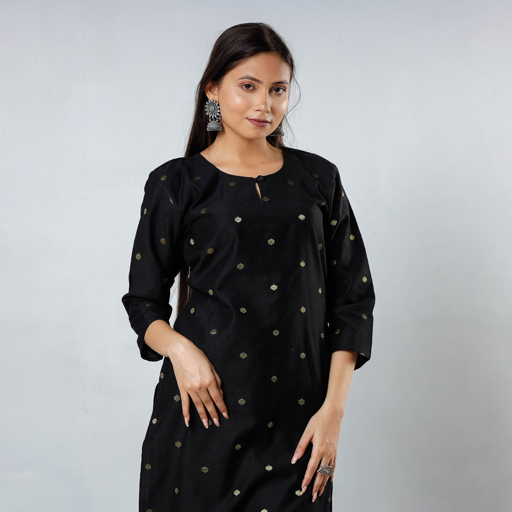 Polka Zari Butta Spun Dupion Silk Long Kurta for Women