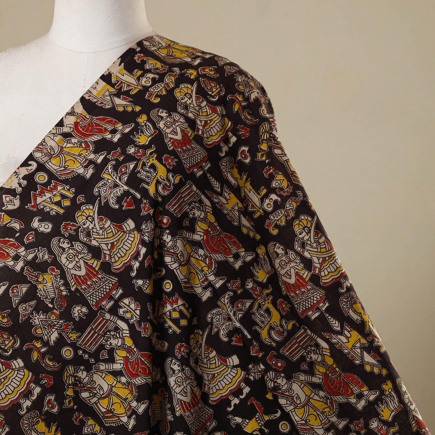 Black - printed cotton kalamkari fabric 01 - handcrafted