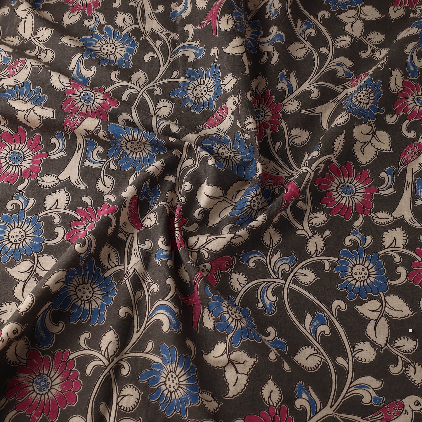 Black - printed cotton kalamkari fabric 21 - handcrafted