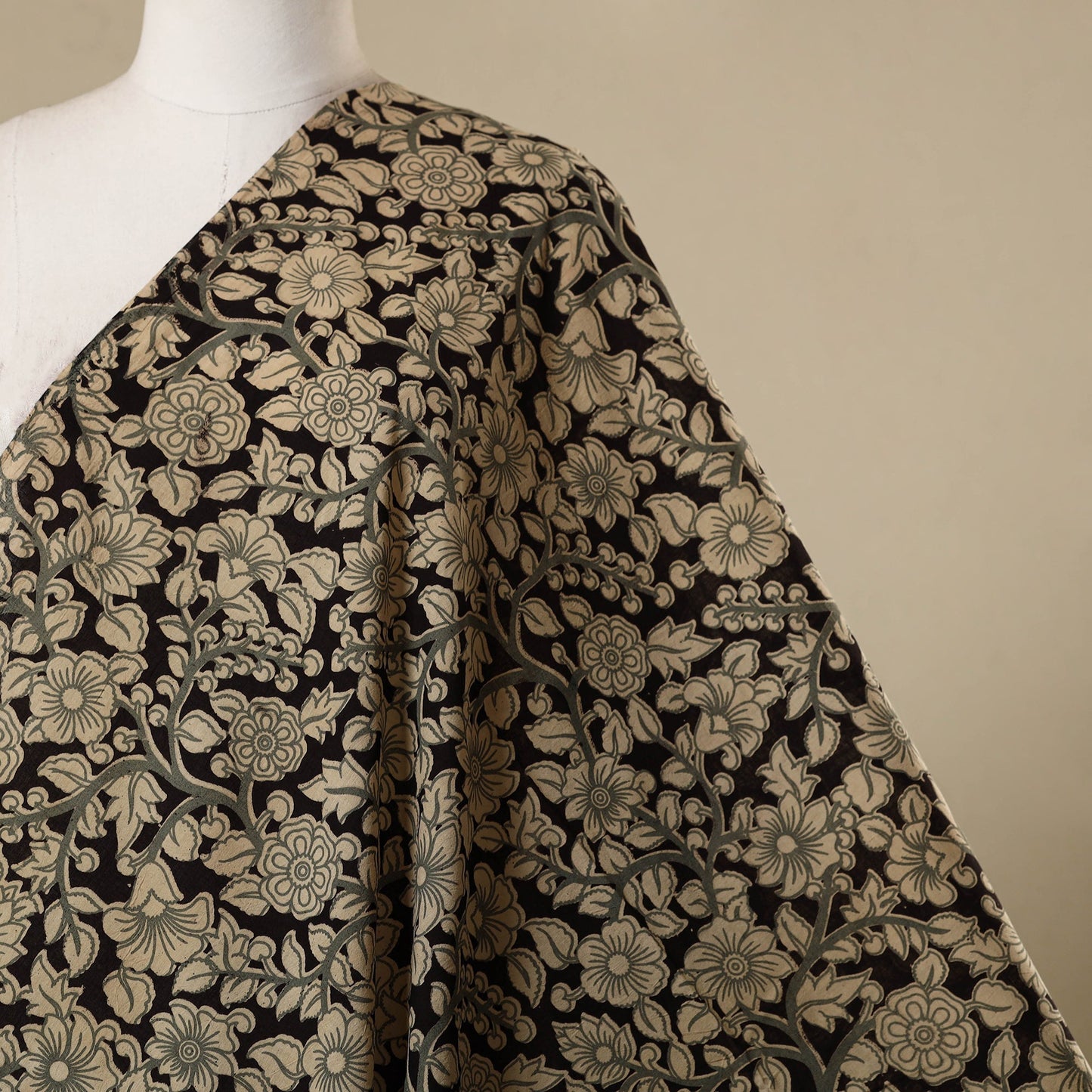 Black - printed cotton kalamkari fabric 33 - handcrafted