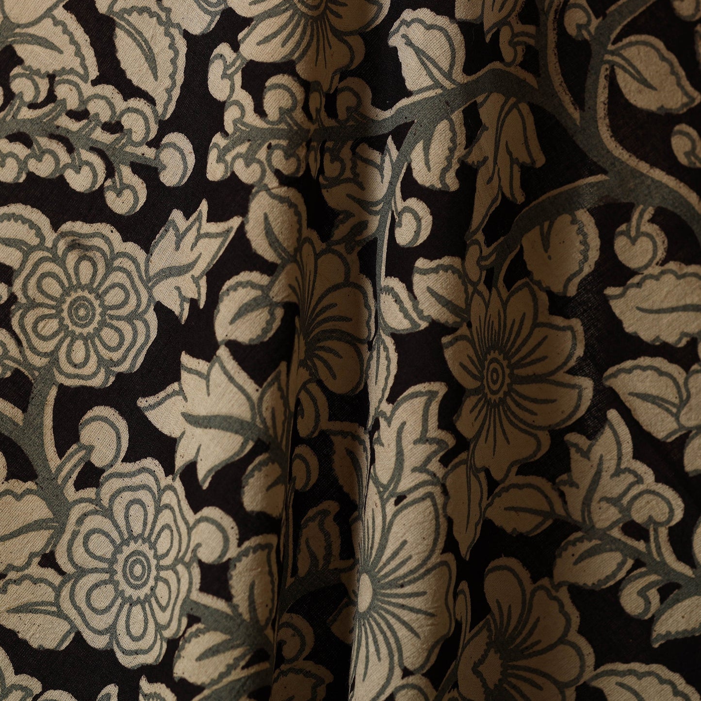 Black - printed cotton kalamkari fabric 33 - handcrafted