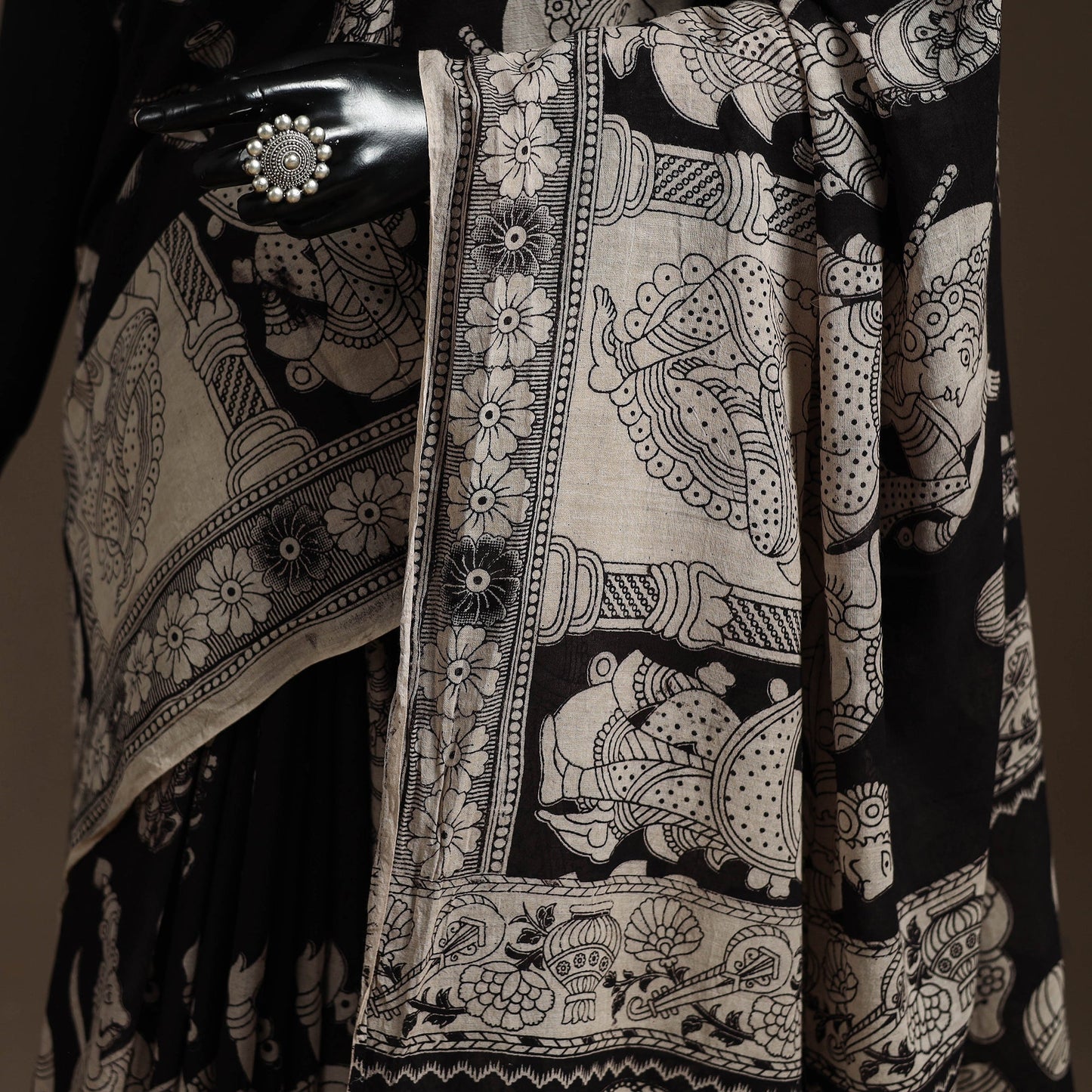 Printed cotton kalamkari saree 09 - handcrafted