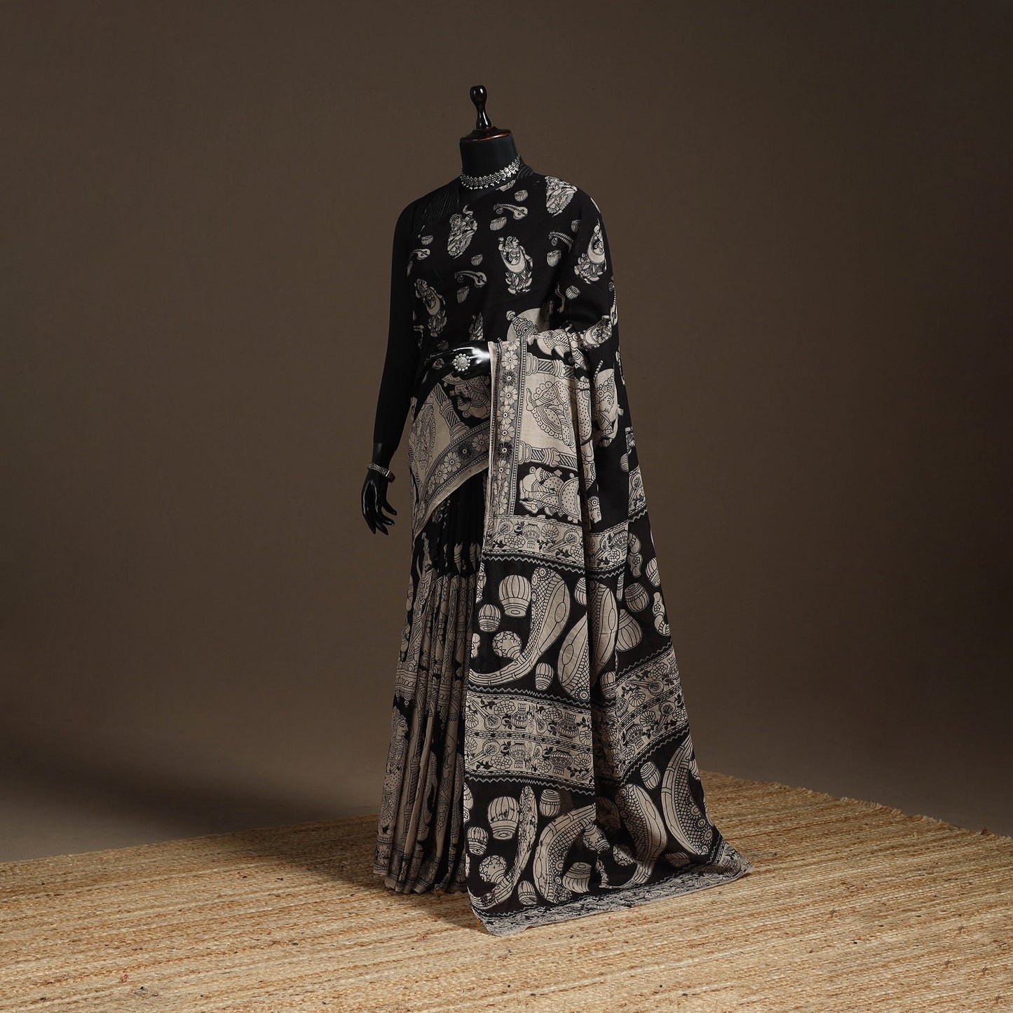 Printed cotton kalamkari saree 09 - handcrafted