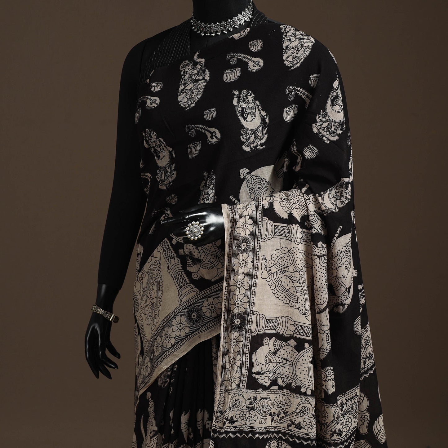 Printed cotton kalamkari saree 09 - handcrafted