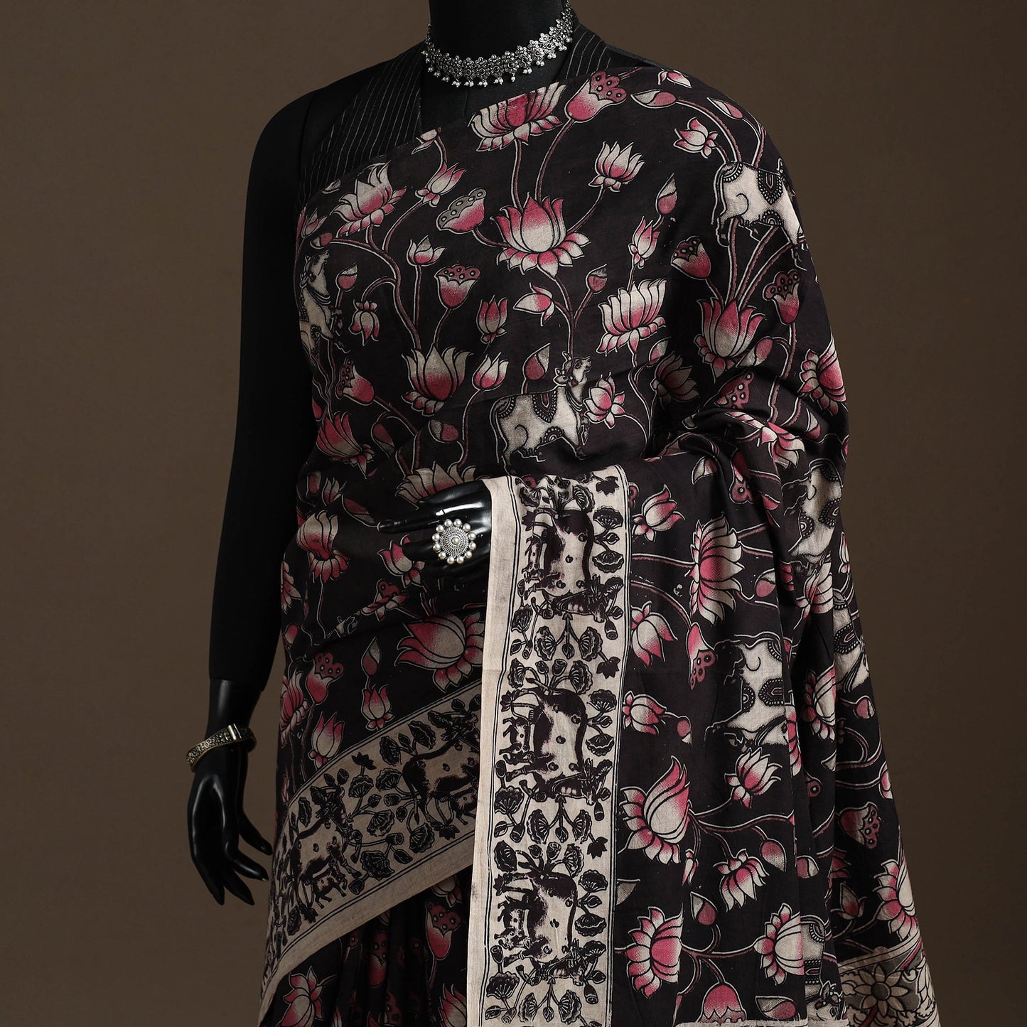 Printed cotton kalamkari saree 39 - handcrafted