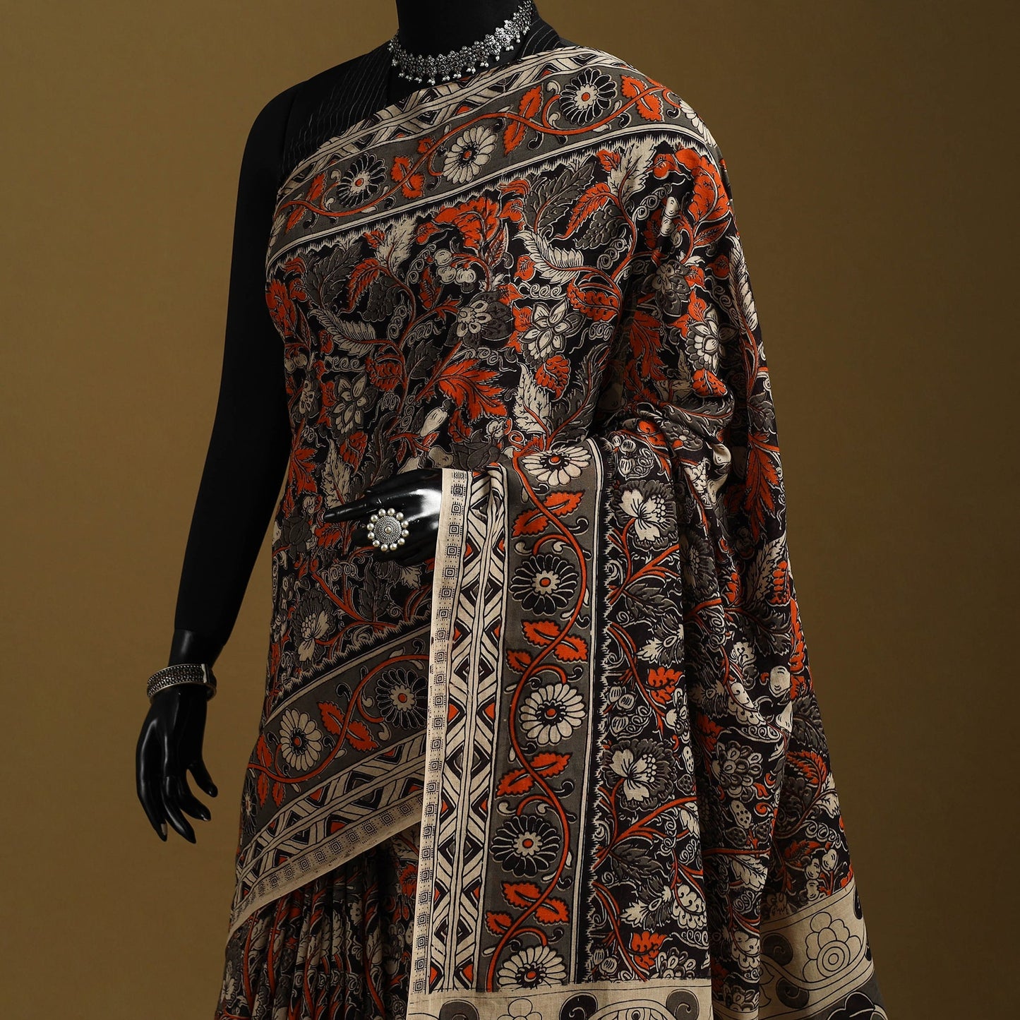 Printed cotton kalamkari saree 45 - handcrafted