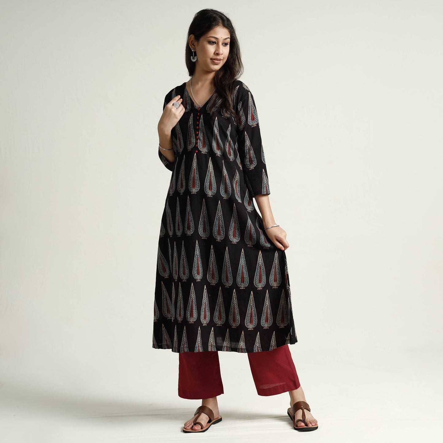 Ajrakh Block Printed Cotton Kurta with Palazzo Set
