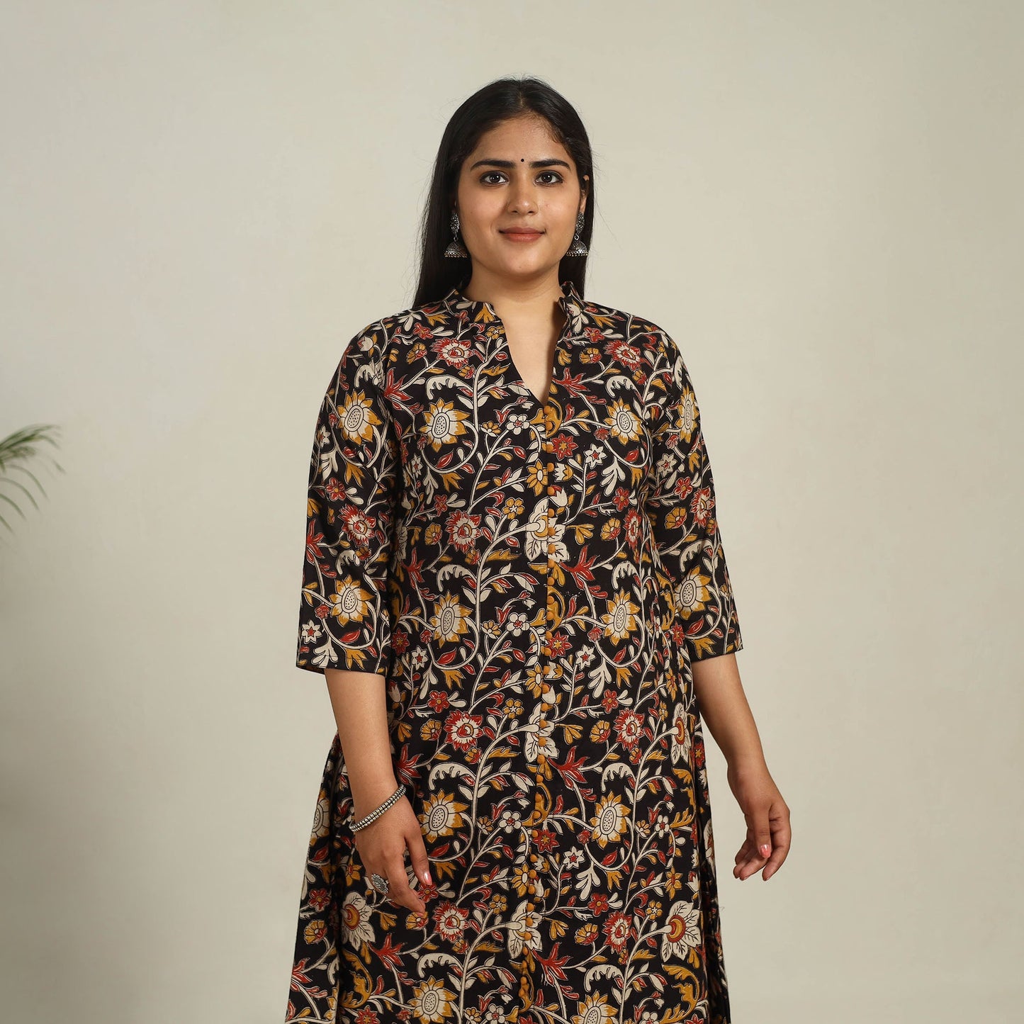 Buy Black Printed Cotton A-Line Kalamkari Kurta For Women
