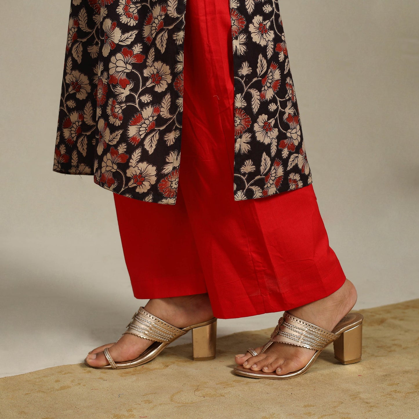 Black Printed Cotton Straight Kalamkari Kurta