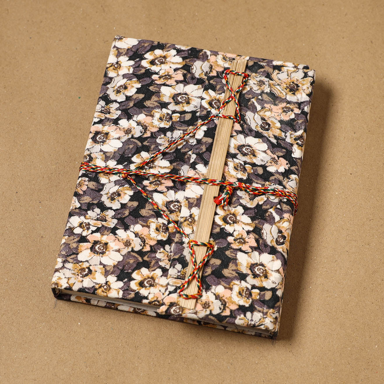 Printed fabric cover handmade paper notebook with thread