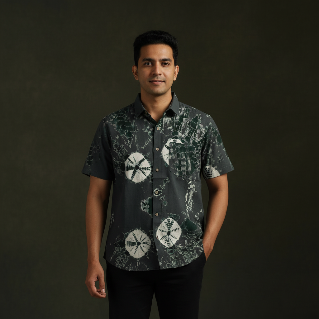 Pure cotton half sleeve tie-dye men shibori shirt 03