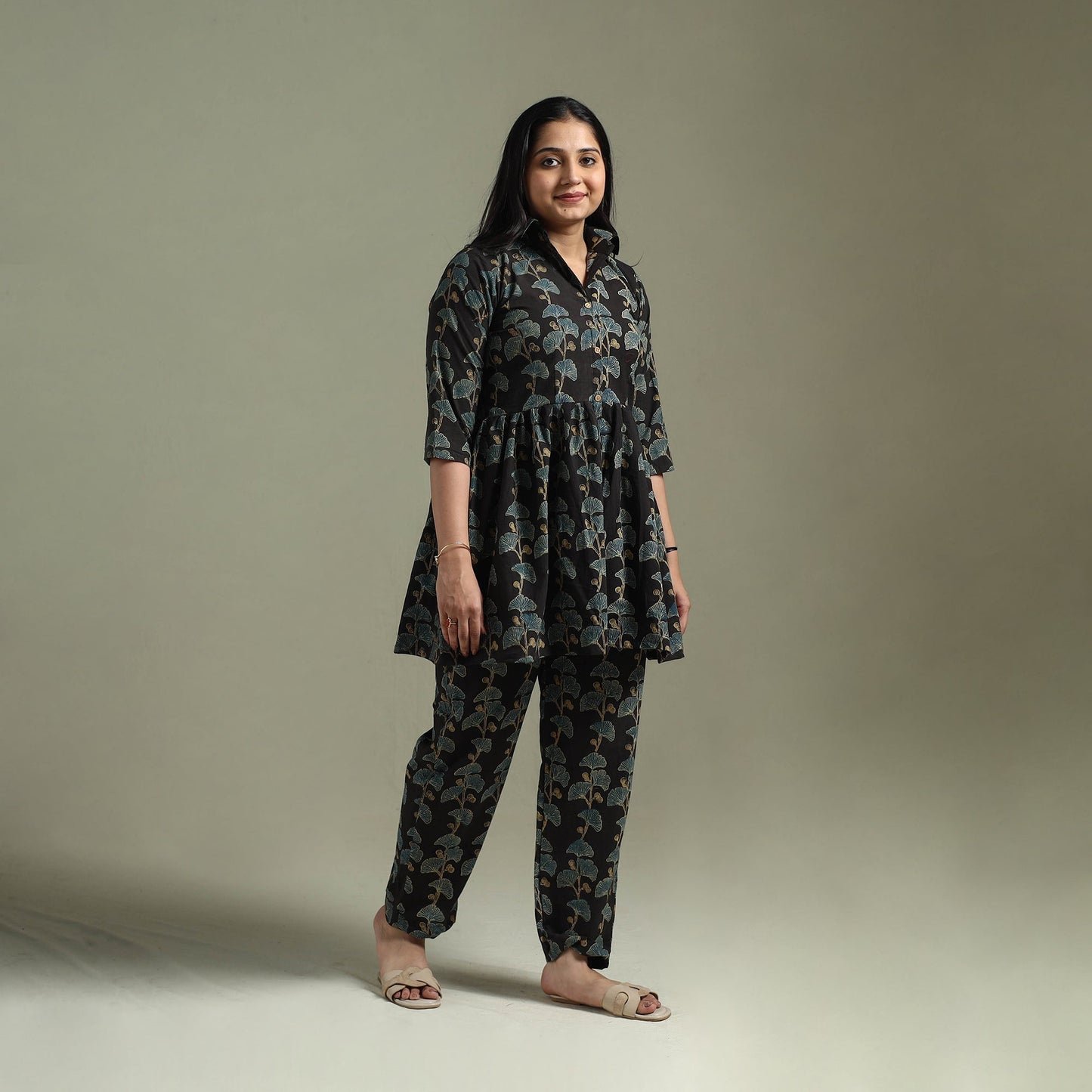 Pure cotton natural dyed ajrakh hand block print night suit