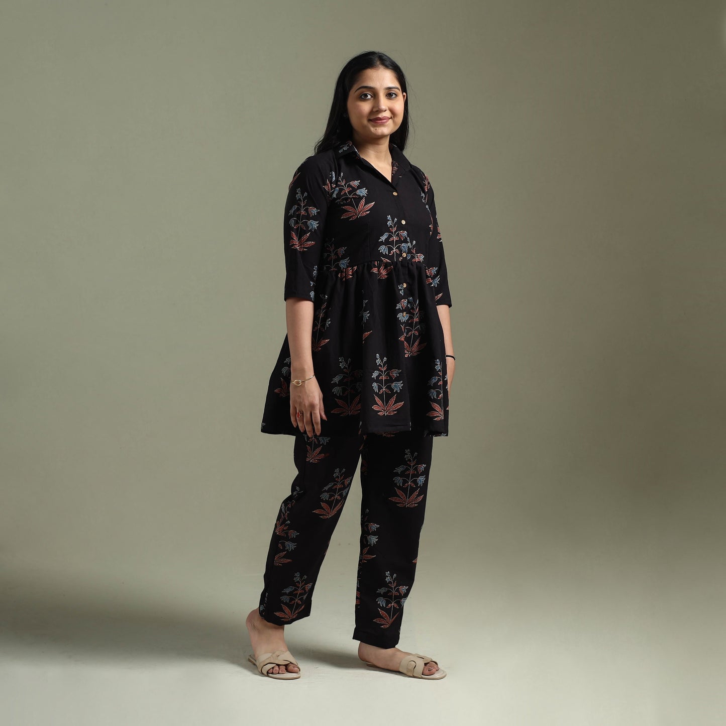 Pure cotton natural dyed ajrakh hand block print night suit