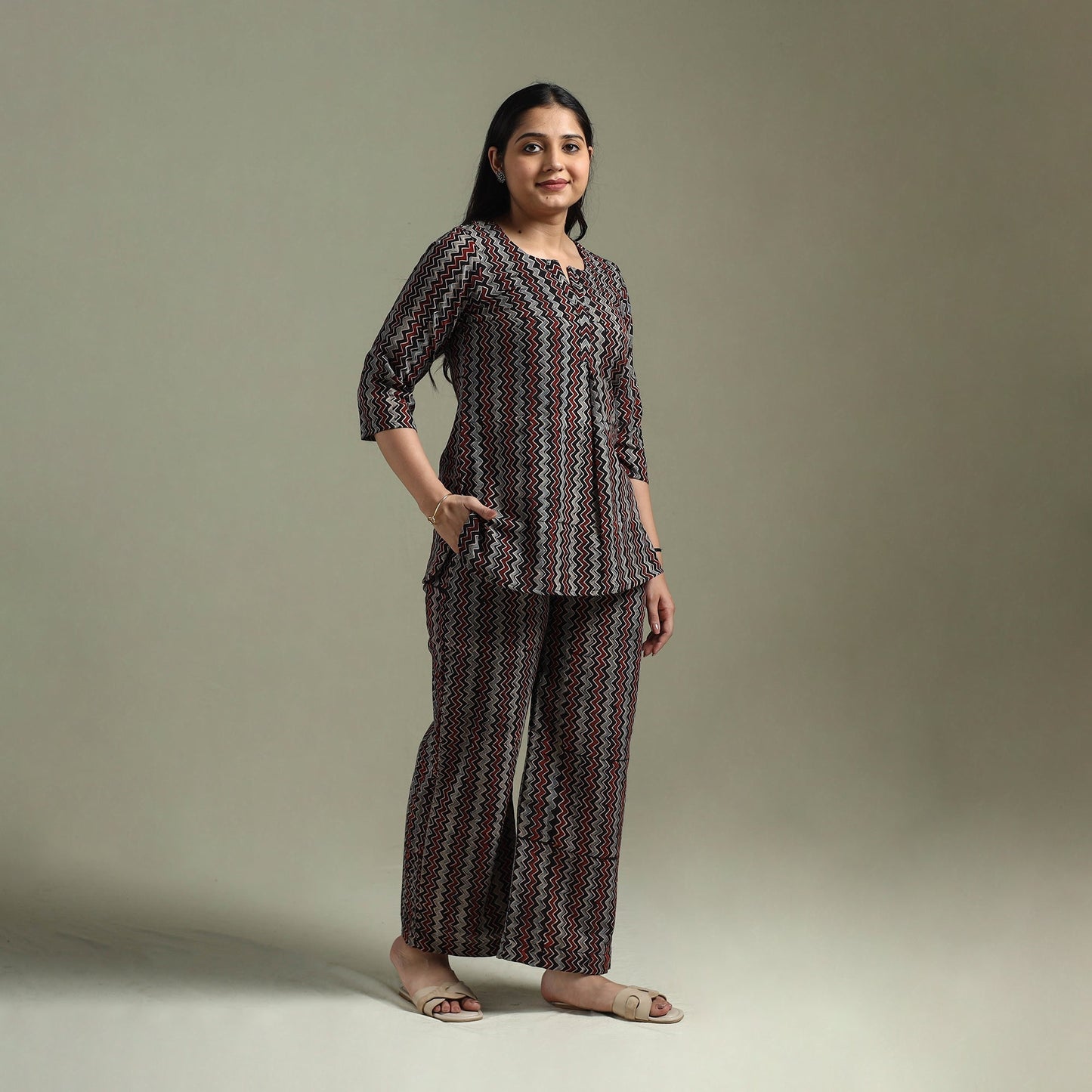 Pure cotton natural dyed ajrakh hand block print night suit