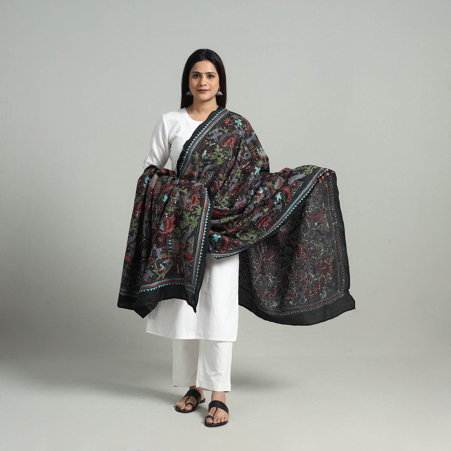 Pure Handloom Silk Bengal Kantha Work Dupatta