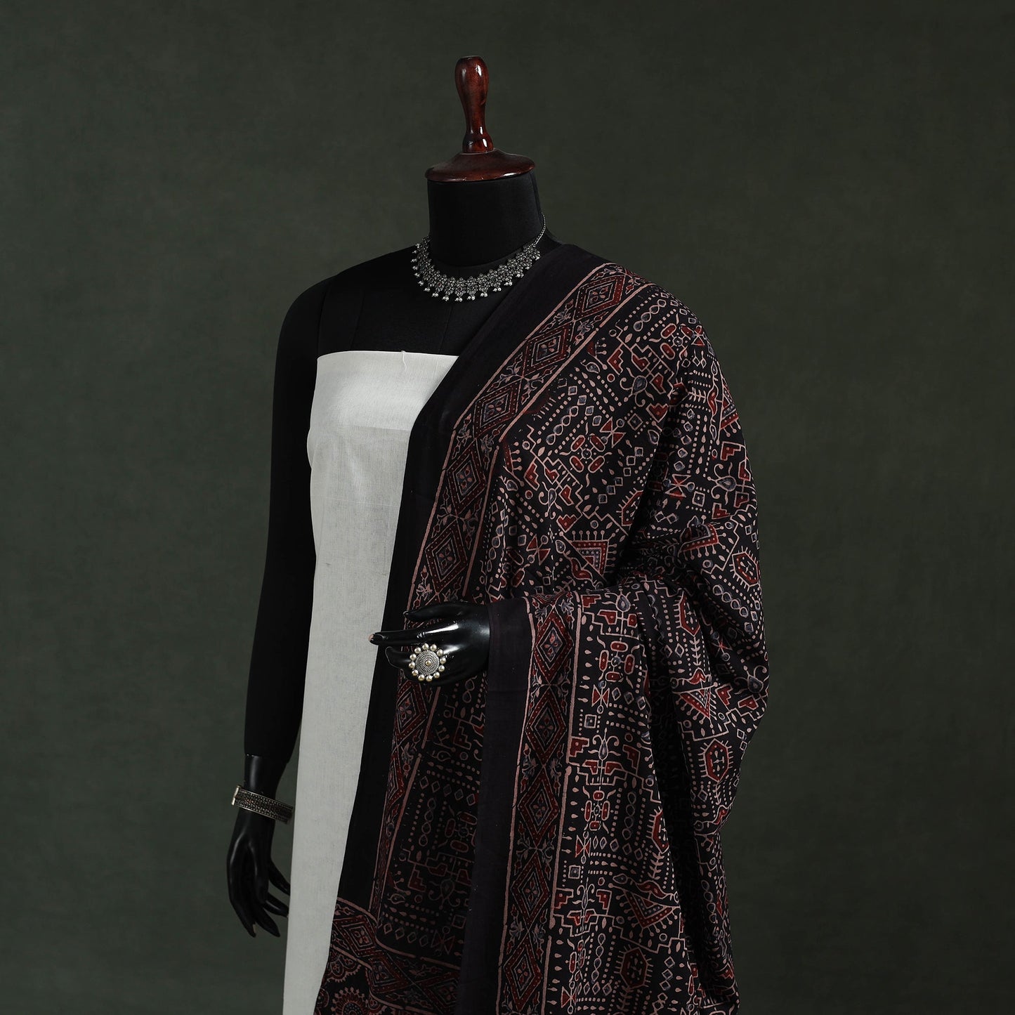 Black - pure mul cotton kutch hand block print natural dyed