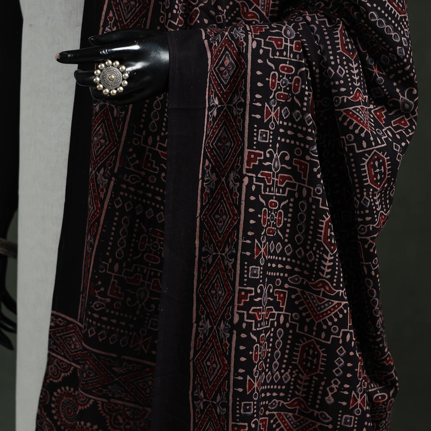 Black - pure mul cotton kutch hand block print natural dyed