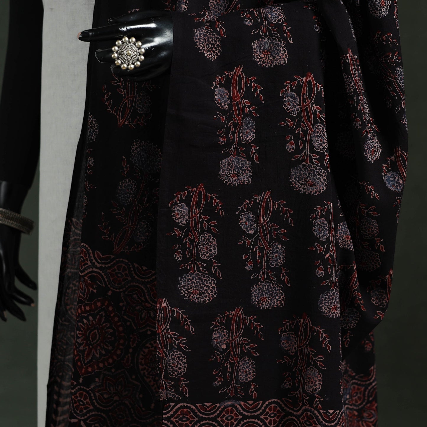 Black - pure mul cotton kutch hand block print natural dyed