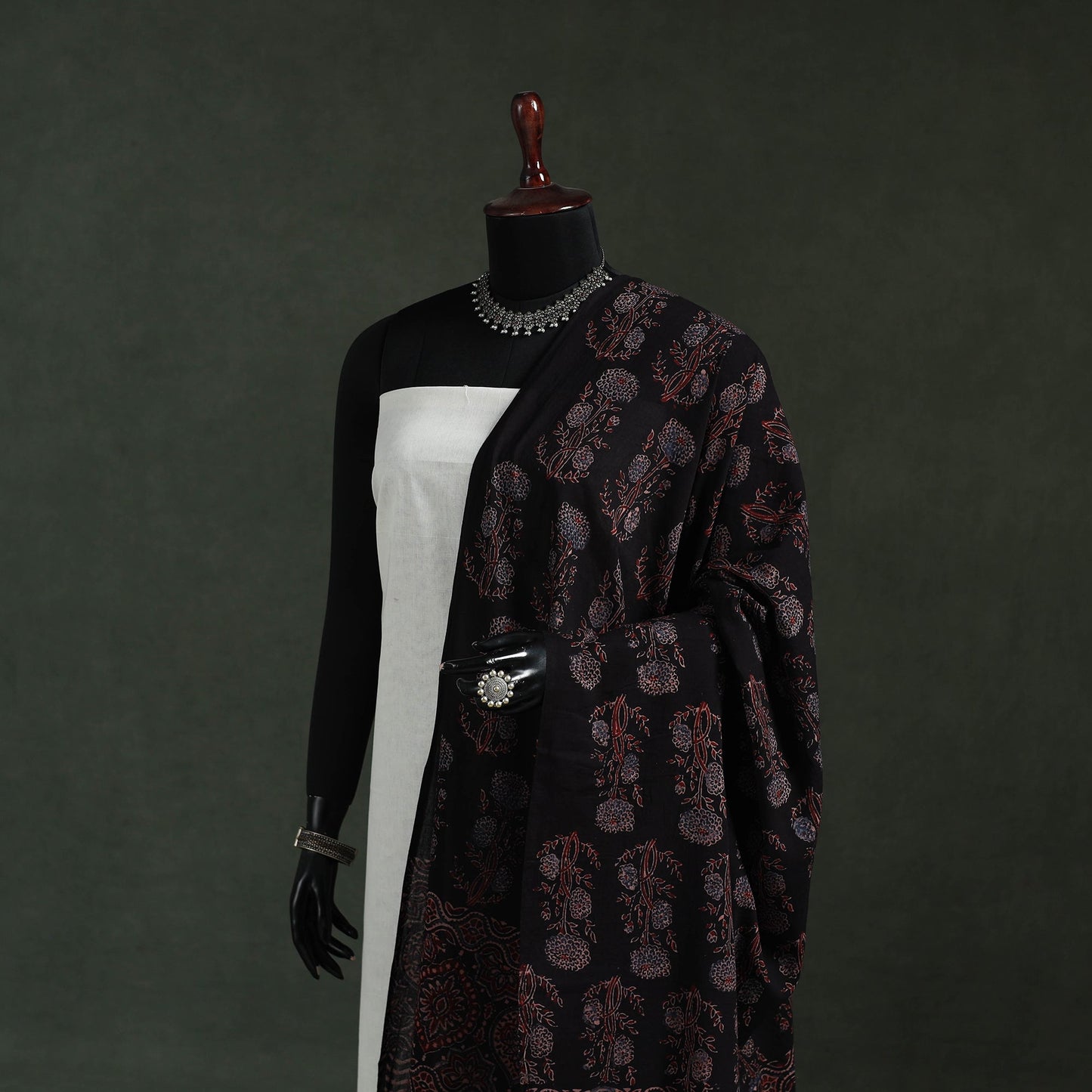 Black - pure mul cotton kutch hand block print natural dyed