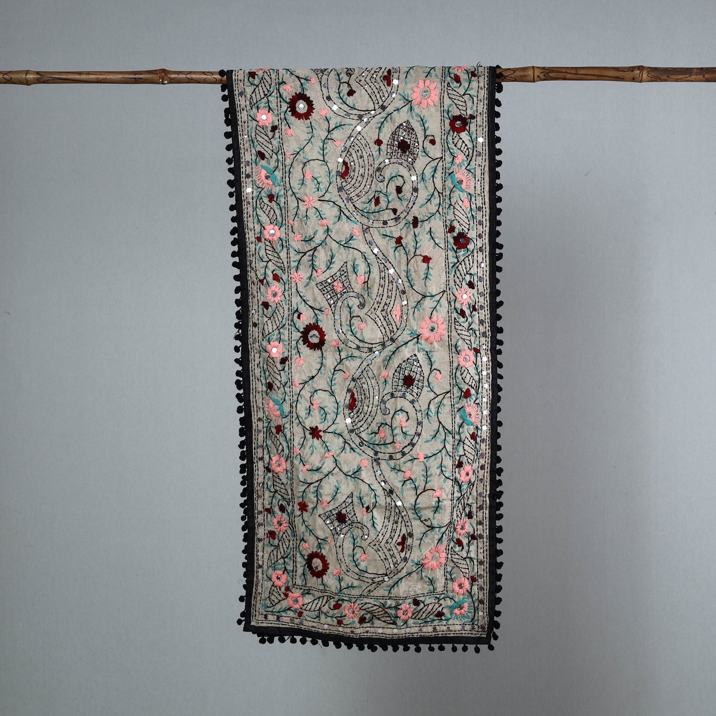 Black Ranihati Chanderi Silk Embroidered Stole