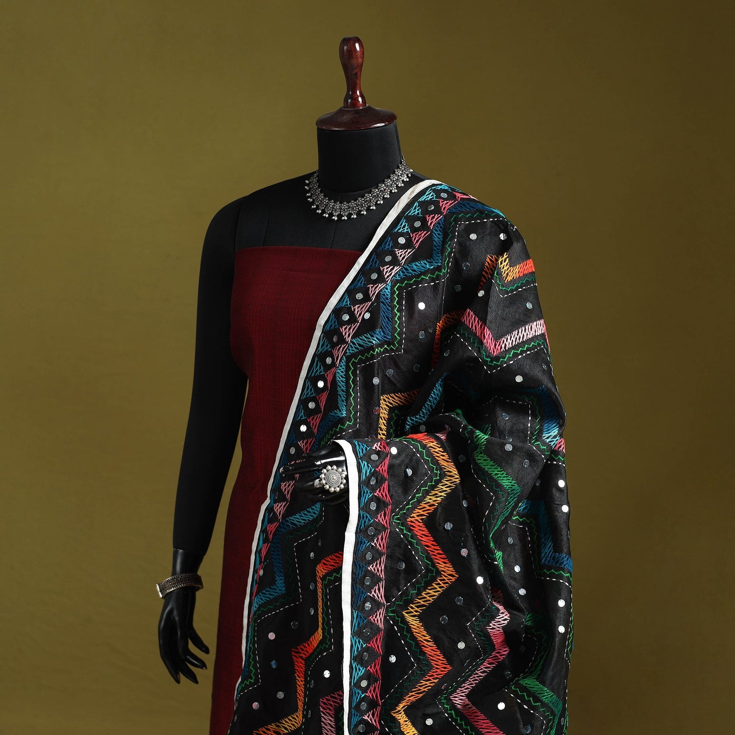 Ranihati chanderi silk zig zag hand embroidery dupatta 10