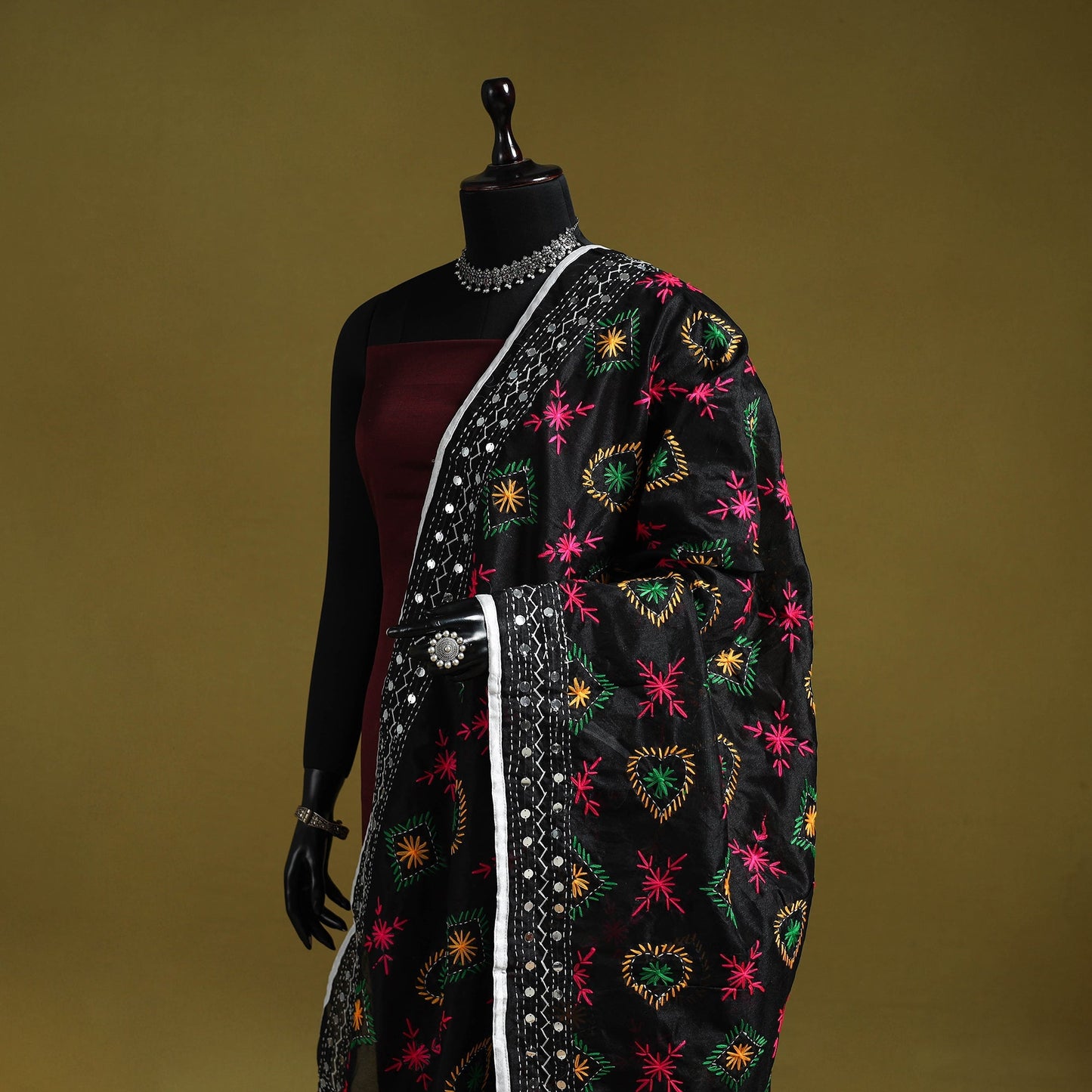 Ranihati chapa work chanderi silk hand embroidery dupatta