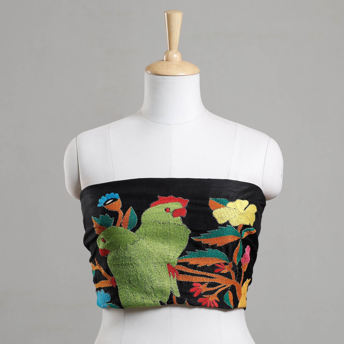Buy Bengal Kantha Embroidery Raw Silk Blouse Piece