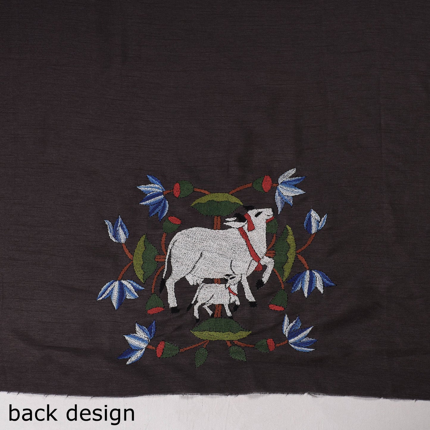 Black Bengal Kantha Embroidery Raw Silk Blouse Piece