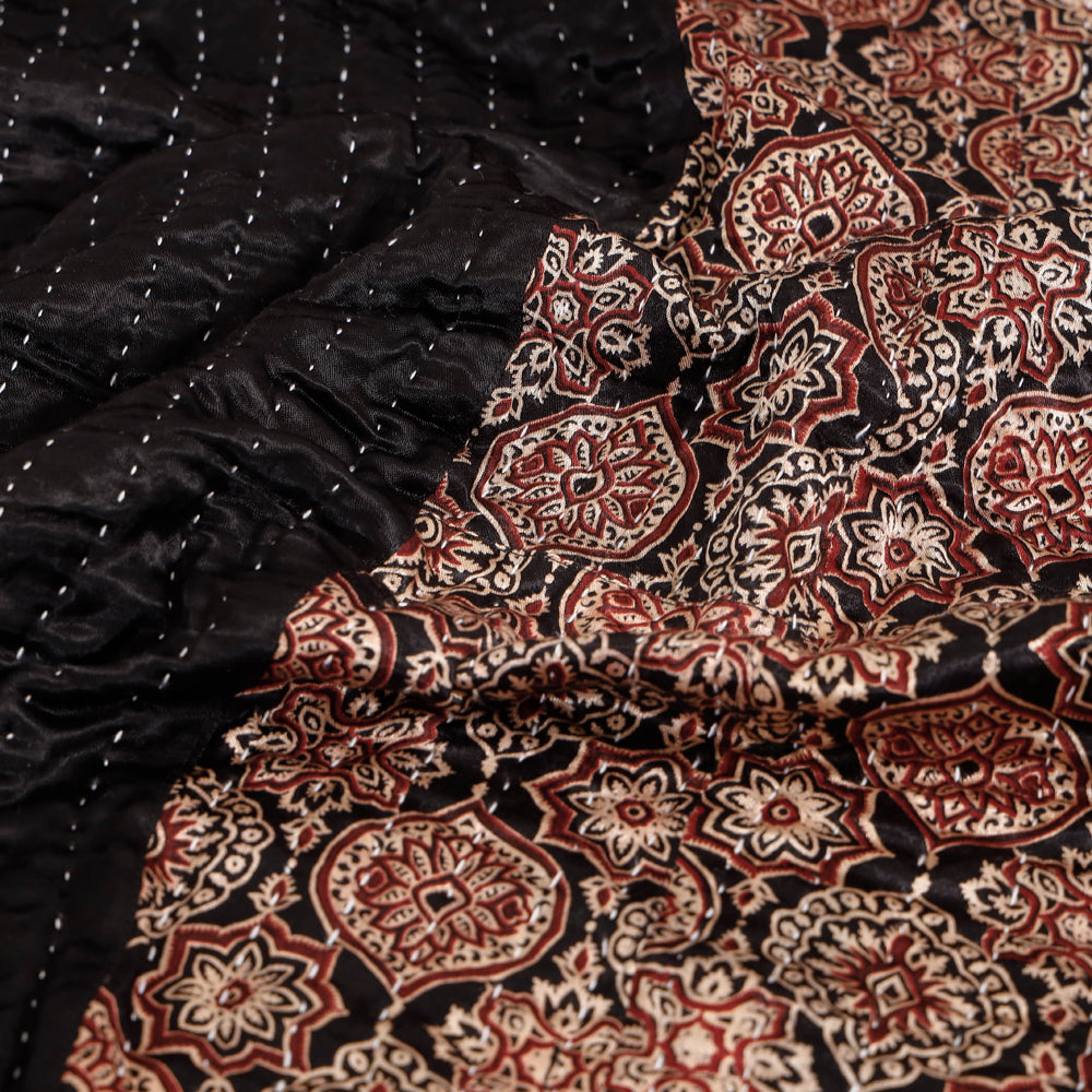 Reversible Ajrakh Patch & Tagai Work Mashru Silk Double Bed Cover / Quilt