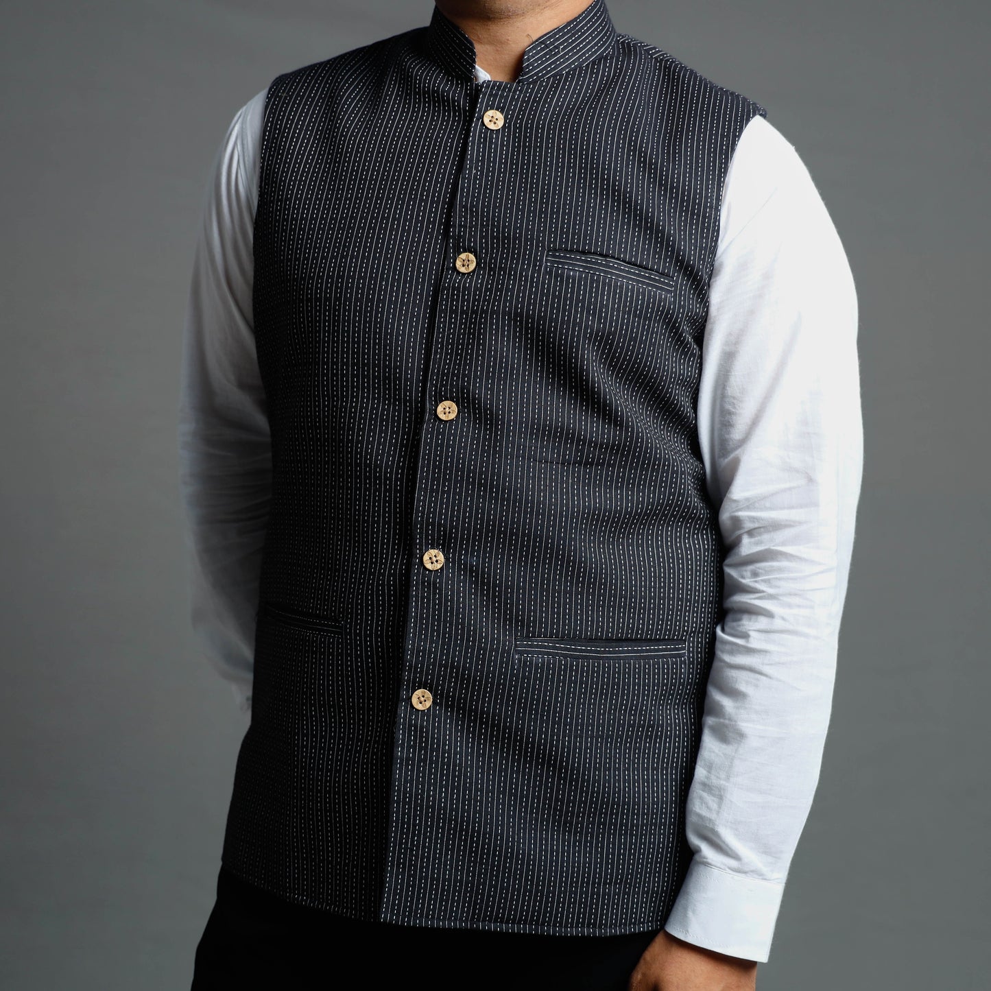 Buy Running Stitch Pure Cotton Men Nehru Jacket 10 Online at iTokri.com