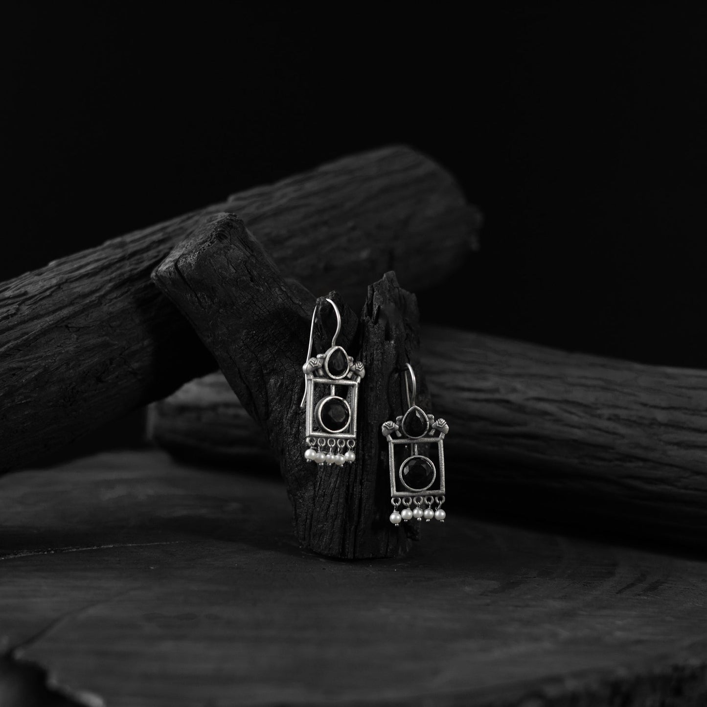 Black - saanjh bela camel oxidised earrings - handcrafted