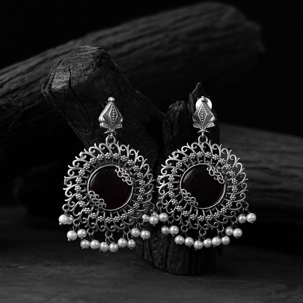 Black - saanjh bela mandala oxidised earrings - handcrafted