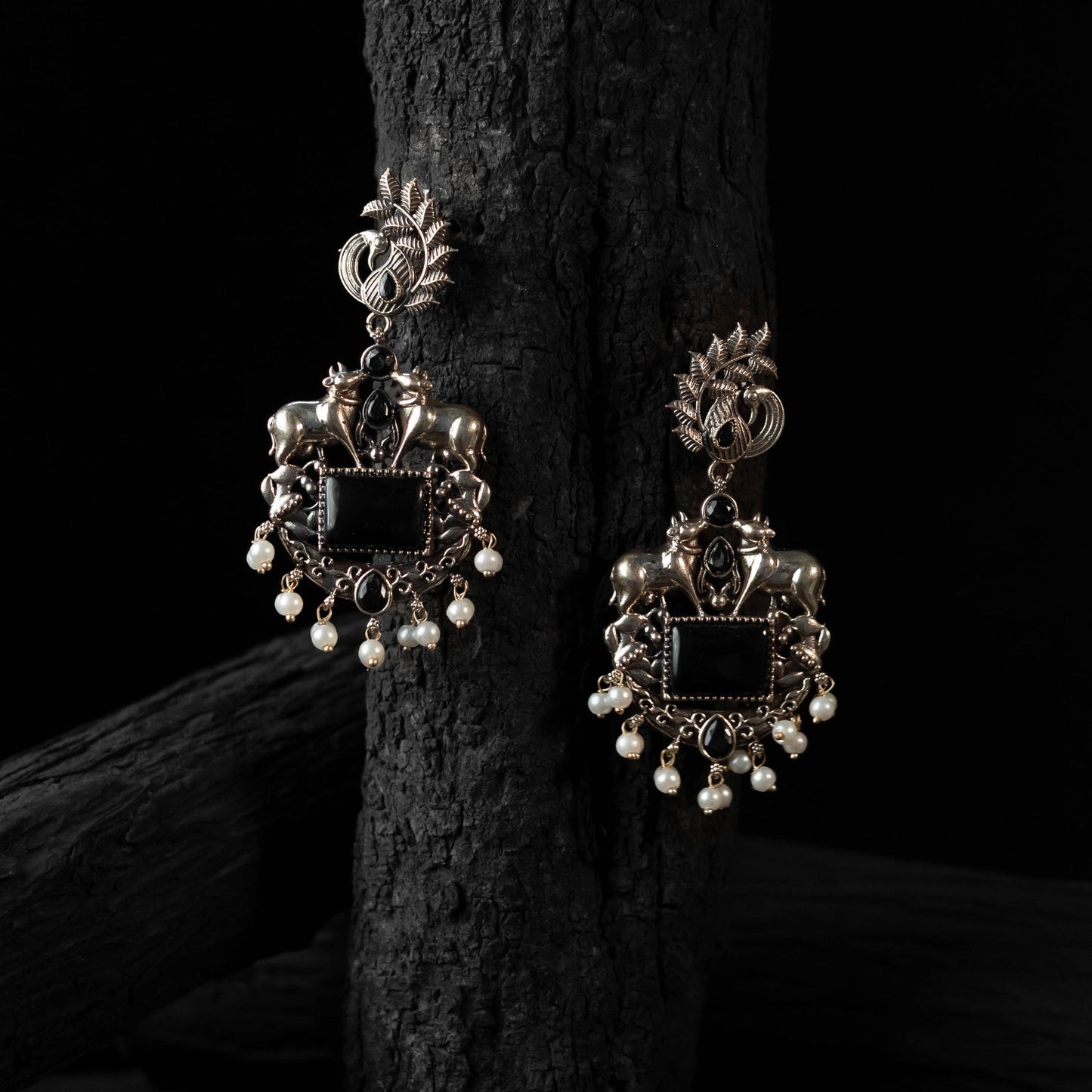 Black - saanjh bela nandi chandbali oxidised earrings
