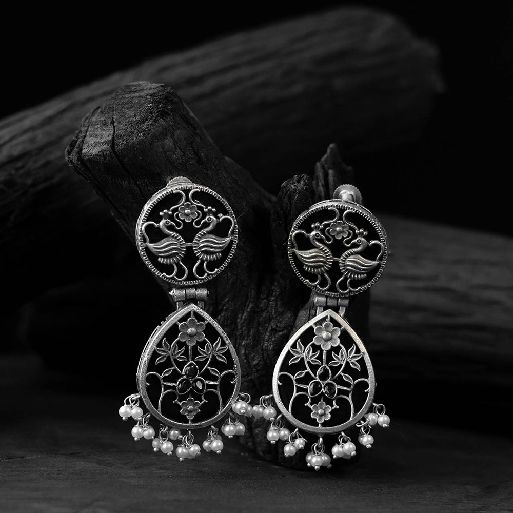 Black - saanjh bela peacock oxidised earrings - handcrafted