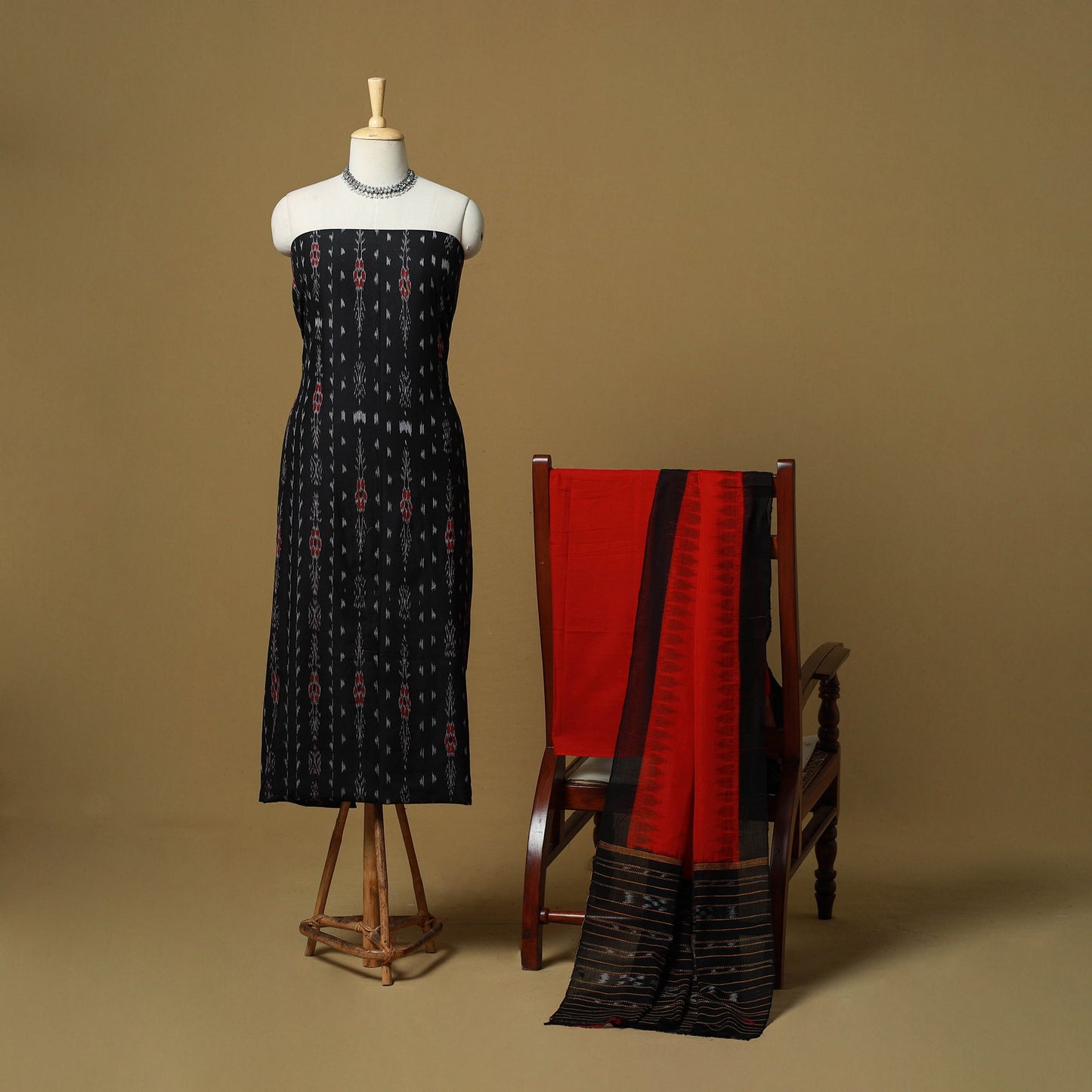 Black - sambalpuri ikat handloom cotton 3pc unstitched