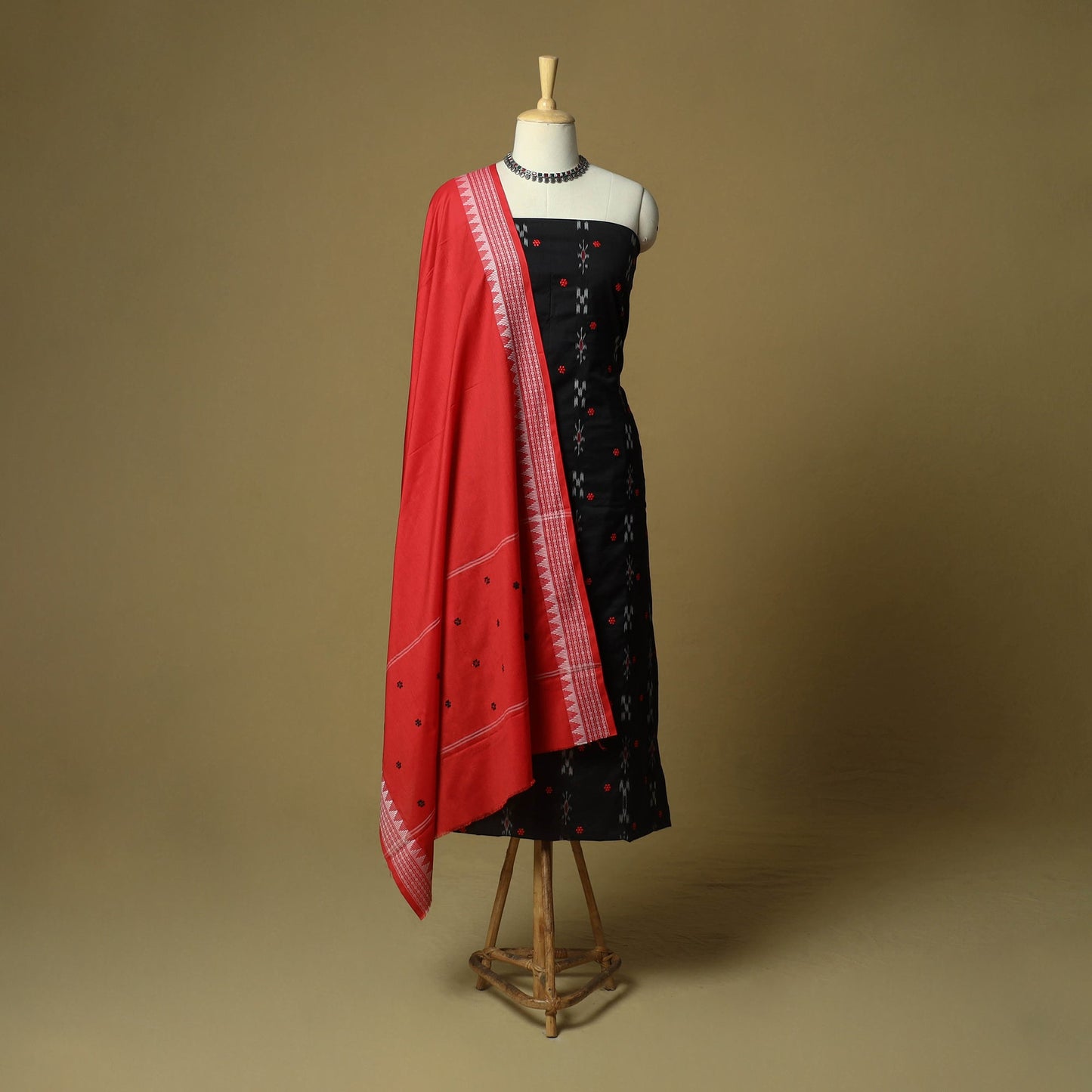 Sambalpuri ikat handloom embroidered cotton 3pc unstitched