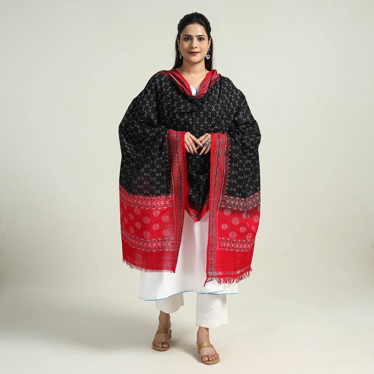 Black - sambalpuri ikat weave handloom cotton dupatta 16
