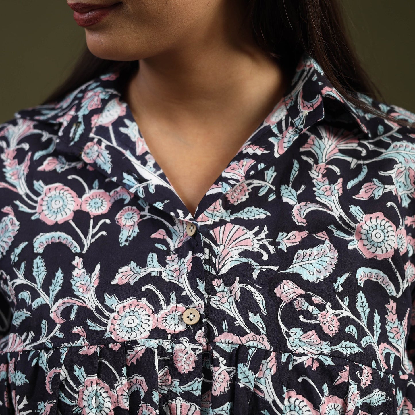 Black Sanganeri Block Print Cotton Crop Top