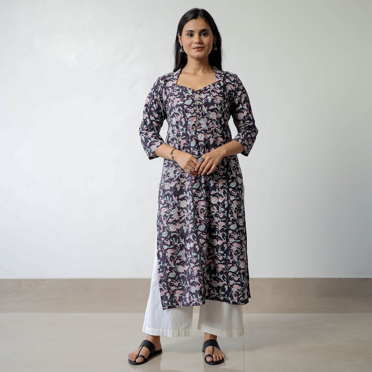 Sanganeri Block Printed Cotton Straight Kurta for Women
