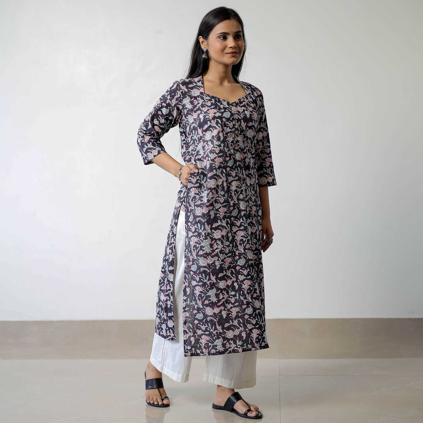 Sanganeri Block Printed Cotton Straight Kurta for Women