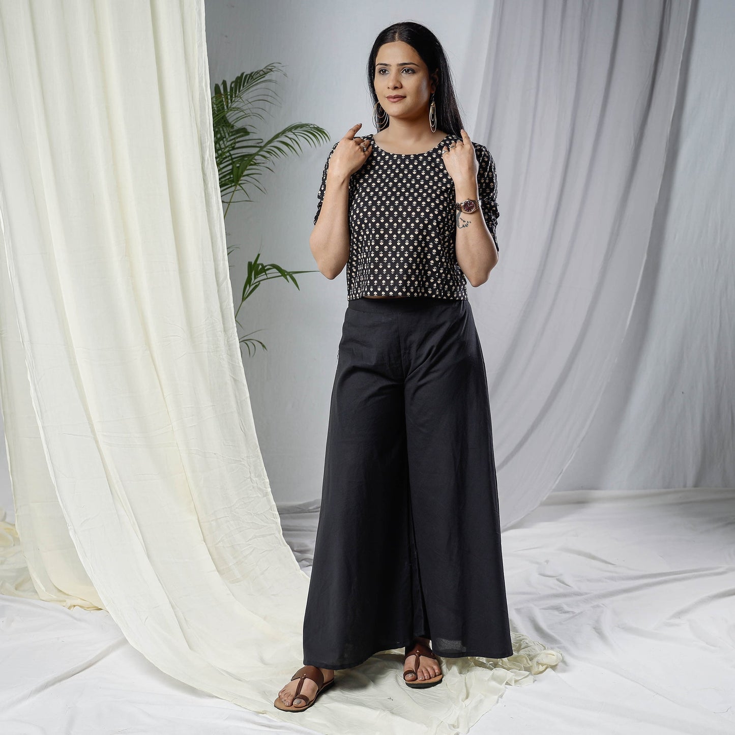 Sanganeri Hand Block Prints Full Sleeve Cotton Crop Top